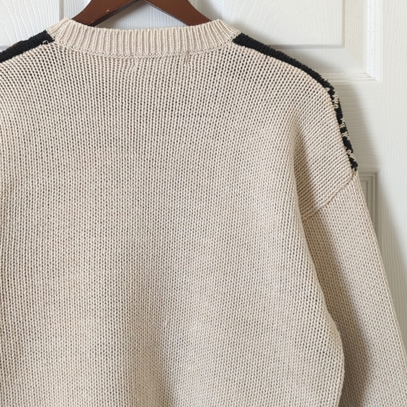 My 90's Vintage Funky Multicolored Abstract Knit Chunky Crewneck Sweater Cream M - Picture 11 of 12